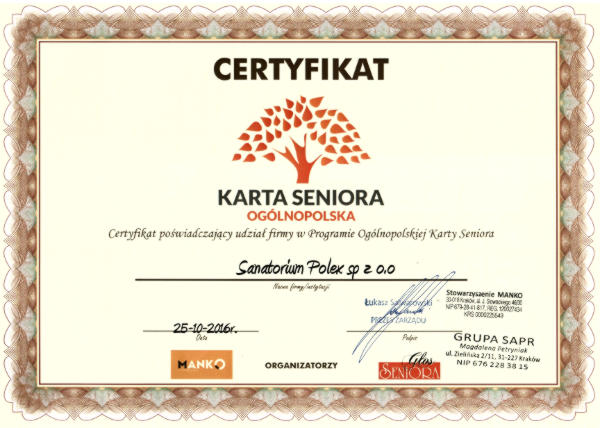 certyfikat karta seniora